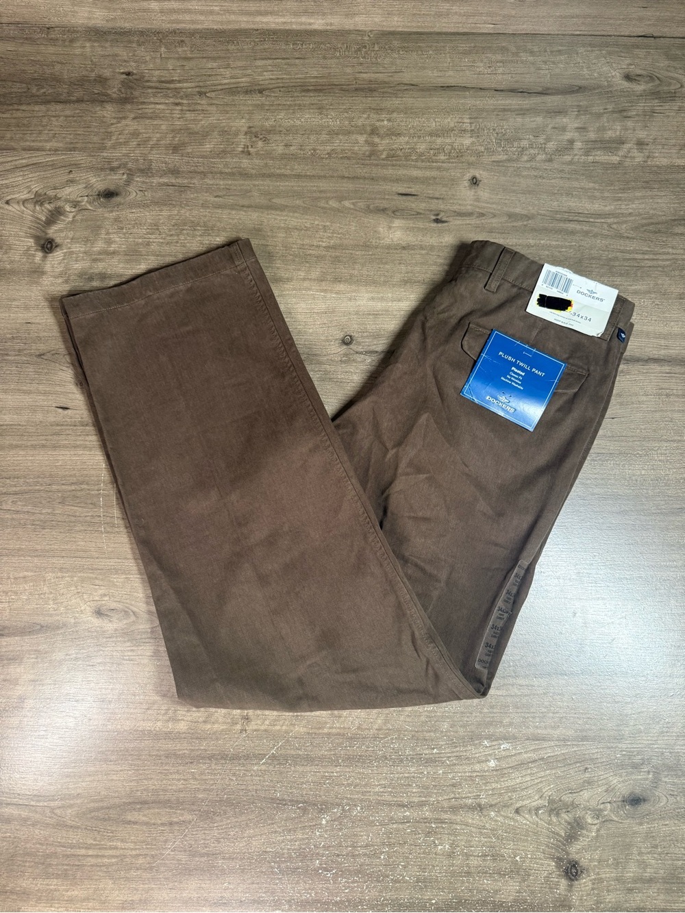 Vintage Dockers Plush Twill Pants Mens 34x34 Brown Pleated Classic Fit NWT
